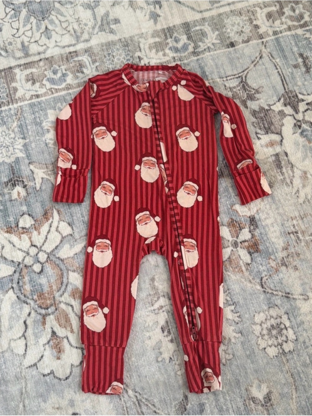 Red Santa Stripe Footed Pajamas for Kids - Festive Holiday One-Piece